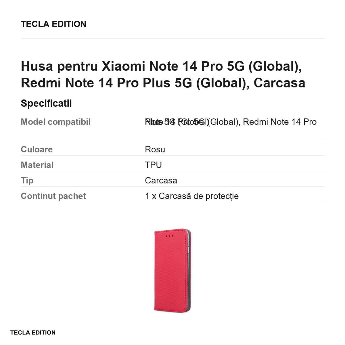 Husa Smart Magnet pentru Xiaomi Note 14 Pro 5G (Global), Redmi Note 14 Pro Plus 5G (Global), tip carte cu inchidere magnetica, Rosu [2]