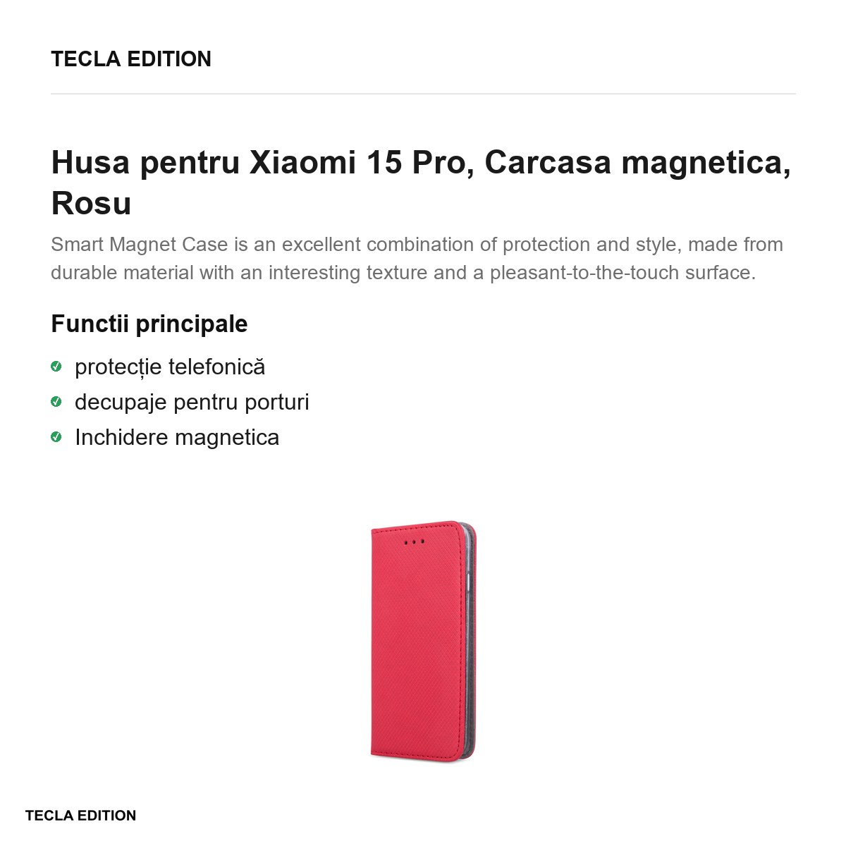 Husa Smart Magnet pentru Xiaomi 15 Pro, tip carte cu inchidere magnetica, Rosu [1]
