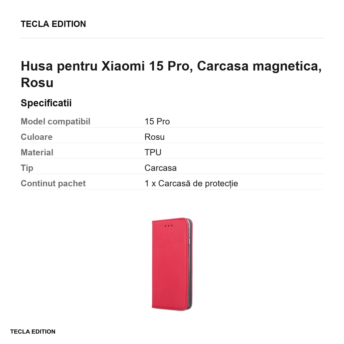 Husa Smart Magnet pentru Xiaomi 15 Pro, tip carte cu inchidere magnetica, Rosu [2]