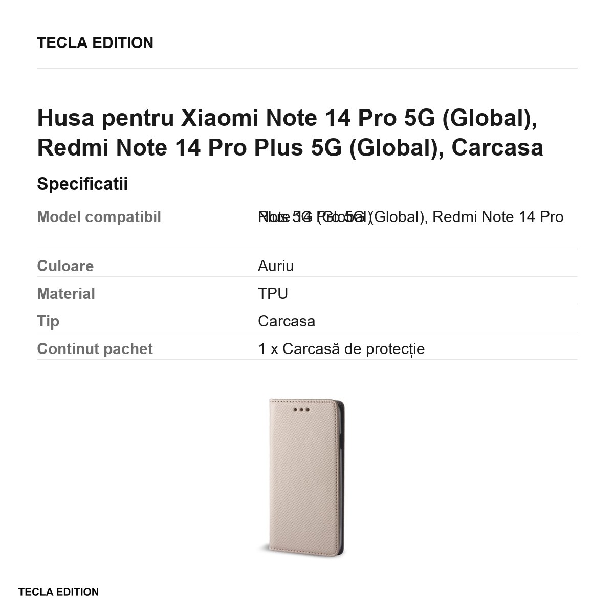 Husa Smart Magnet pentru Xiaomi Note 14 Pro 5G (Global), Redmi Note 14 Pro Plus 5G (Global), tip carte cu inchidere magnetica, Auriu [2]