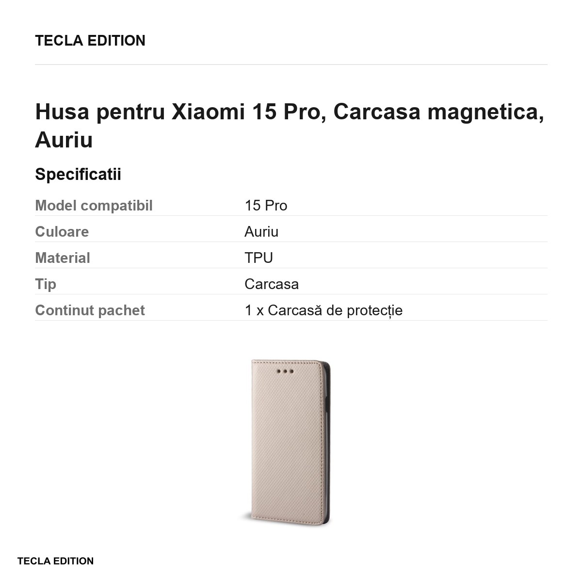 Husa Smart Magnet pentru Xiaomi 15 Pro, tip carte cu inchidere magnetica, Auriu [2]