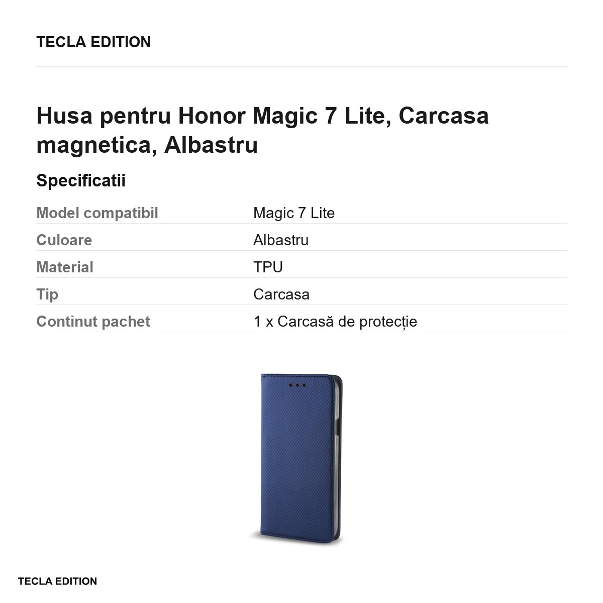 Husa Smart Magnet pentru Honor Magic 7 Lite, tip carte cu inchidere magnetica, Albastru [2]