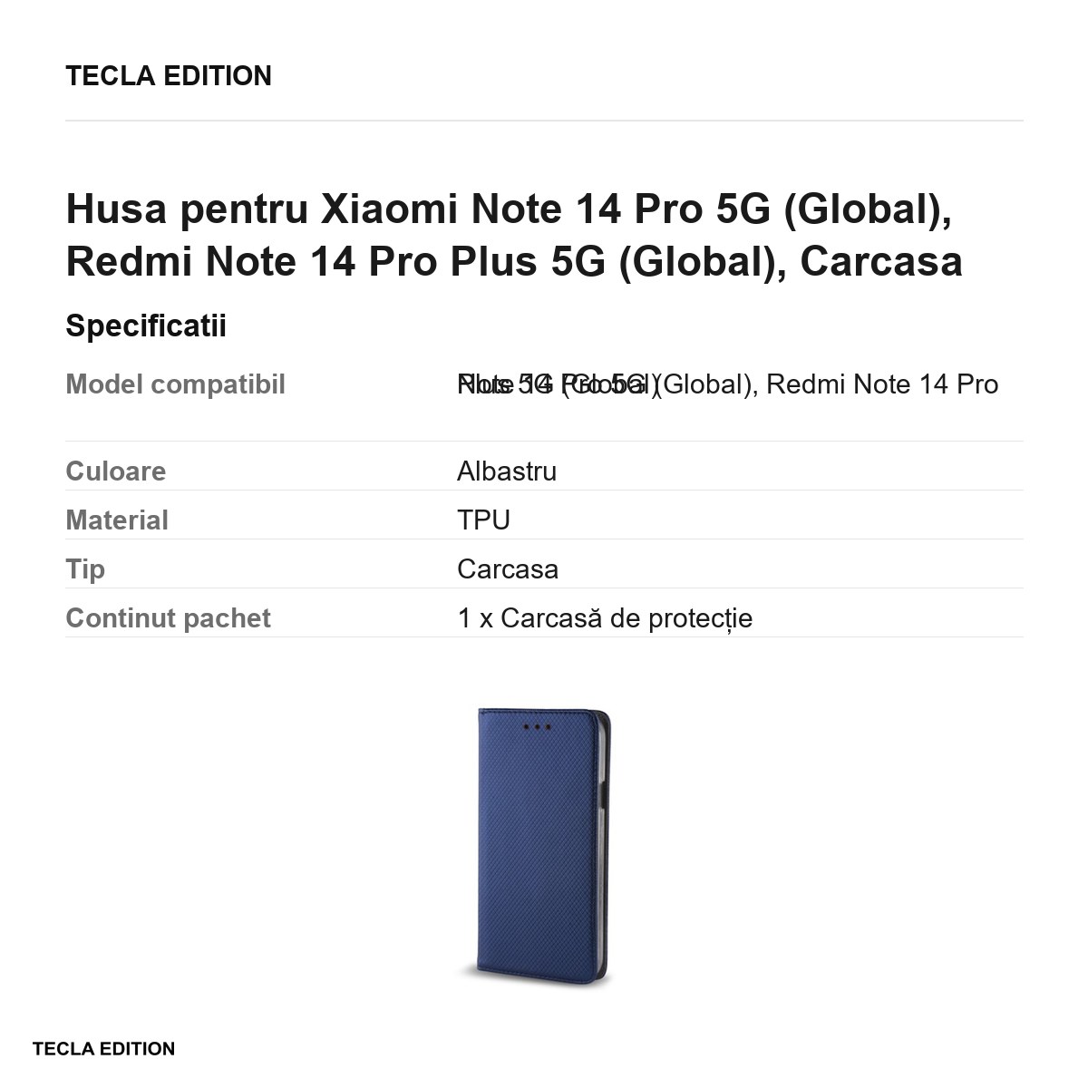 Husa Smart Magnet pentru Xiaomi Note 14 Pro 5G (Global), Redmi Note 14 Pro Plus 5G (Global), tip carte cu inchidere magnetica, Albastru [2]