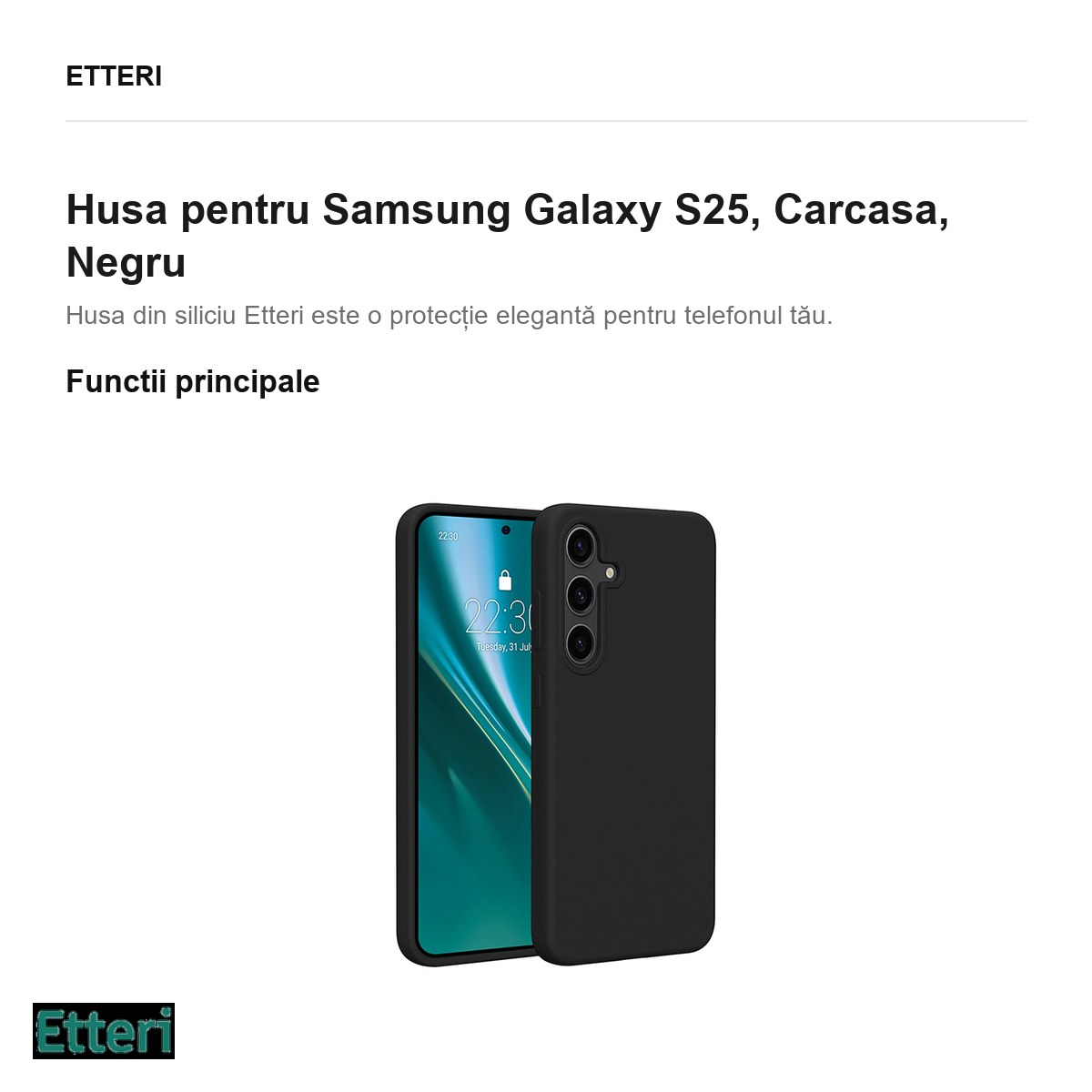 Husa Etteri Silicone pentru Samsung Galaxy S25, Carcasa, Negru [1]