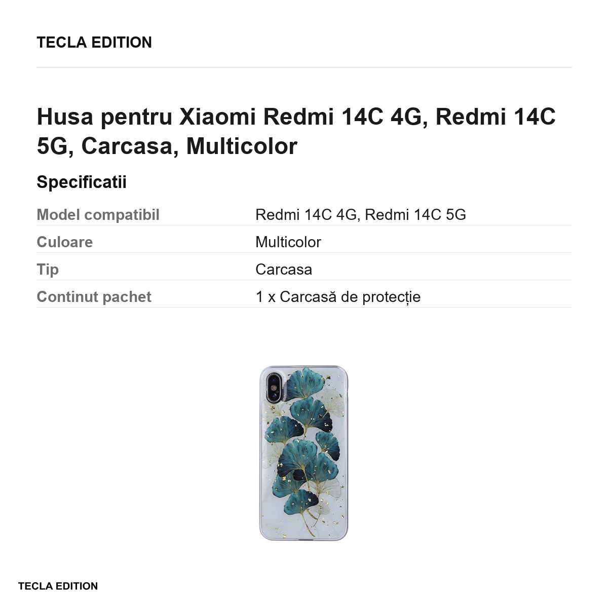 Husa Gold Glam leaves pentru Xiaomi Redmi 14C 4G, Redmi 14C 5G, Carcasa, Multicolor [2]