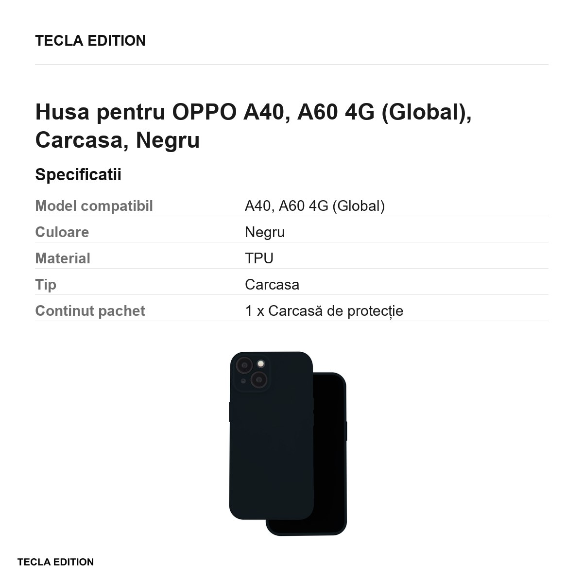 Husa Silicon pentru OPPO A40, A60 4G (Global), Carcasa, Negru [2]