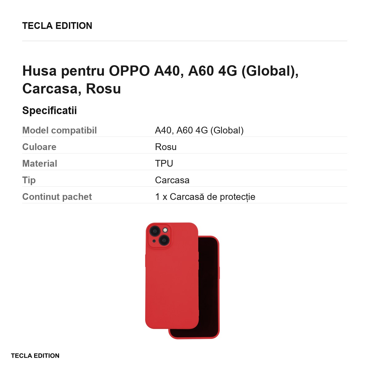 Husa Silicon pentru OPPO A40, A60 4G (Global), Carcasa, Rosu [2]