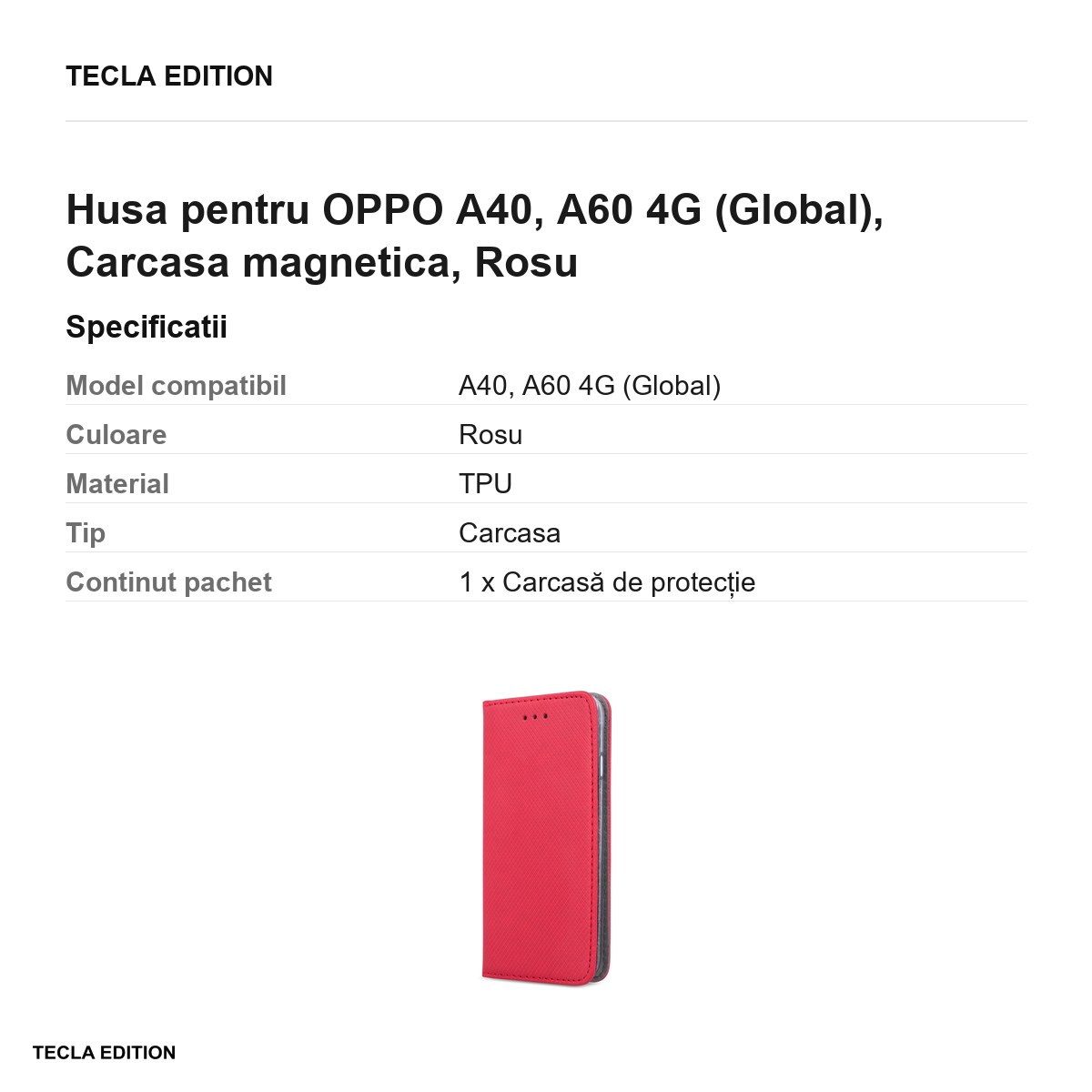 Husa Smart Magnet pentru OPPO A40, A60 4G (Global), tip carte cu inchidere magnetica, Rosu [2]