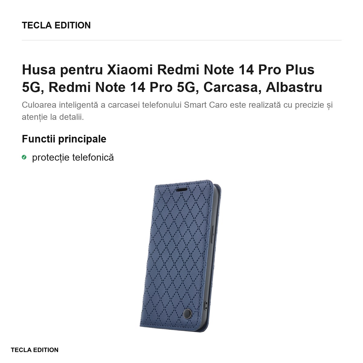 Husa Smart Caro pentru Xiaomi Redmi Note 14 Pro Plus 5G, Redmi Note 14 Pro 5G, tip carte, Albastru [1]