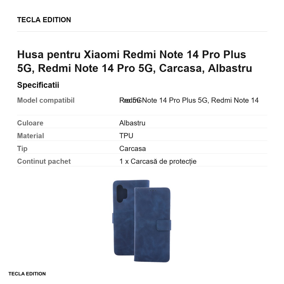 Husa Smart Velvet pentru Xiaomi Redmi Note 14 Pro Plus 5G, Redmi Note 14 Pro 5G, tip carte, Albastru [2]