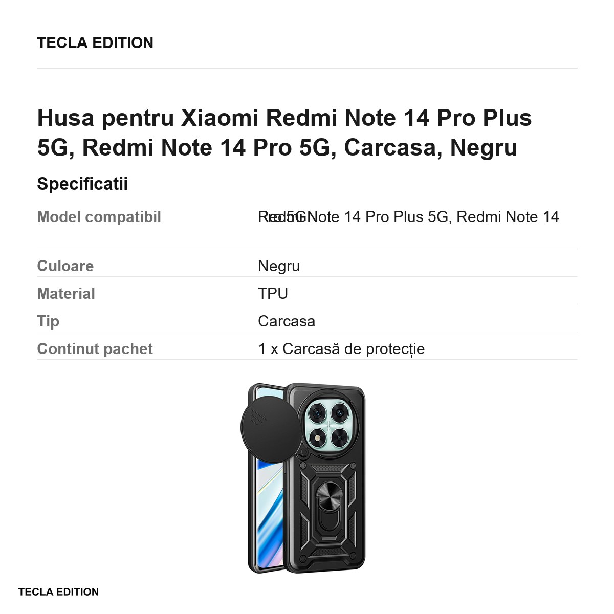 Husa Defender Slide pentru Xiaomi Redmi Note 14 Pro Plus 5G, Redmi Note 14 Pro 5G, Carcasa, Negru [2]