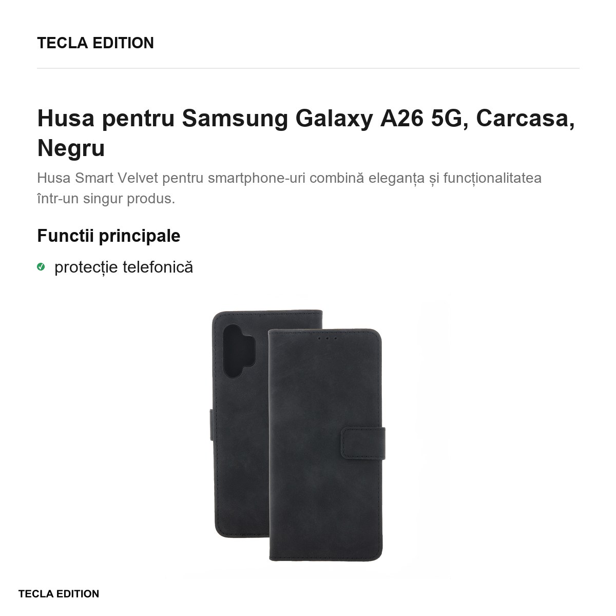 Husa Smart Velvet pentru Samsung Galaxy A26 5G, tip carte, Negru [1]