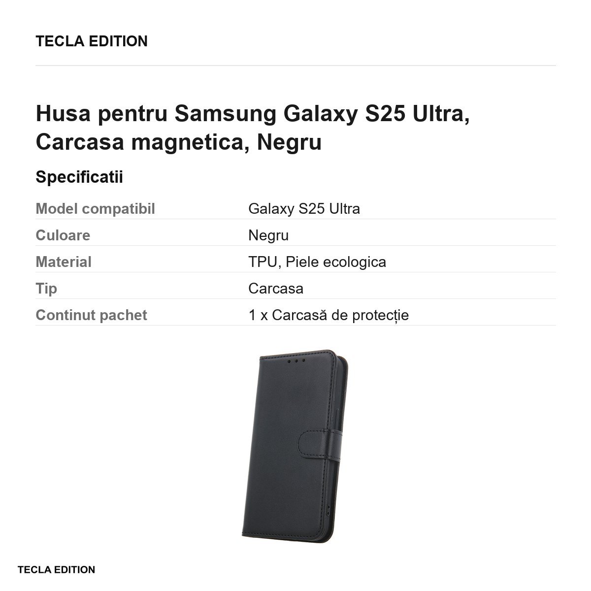 Husa Smart Classic pentru Samsung Galaxy S25 Ultra, tip carte cu inchidere magnetica, Negru [2]