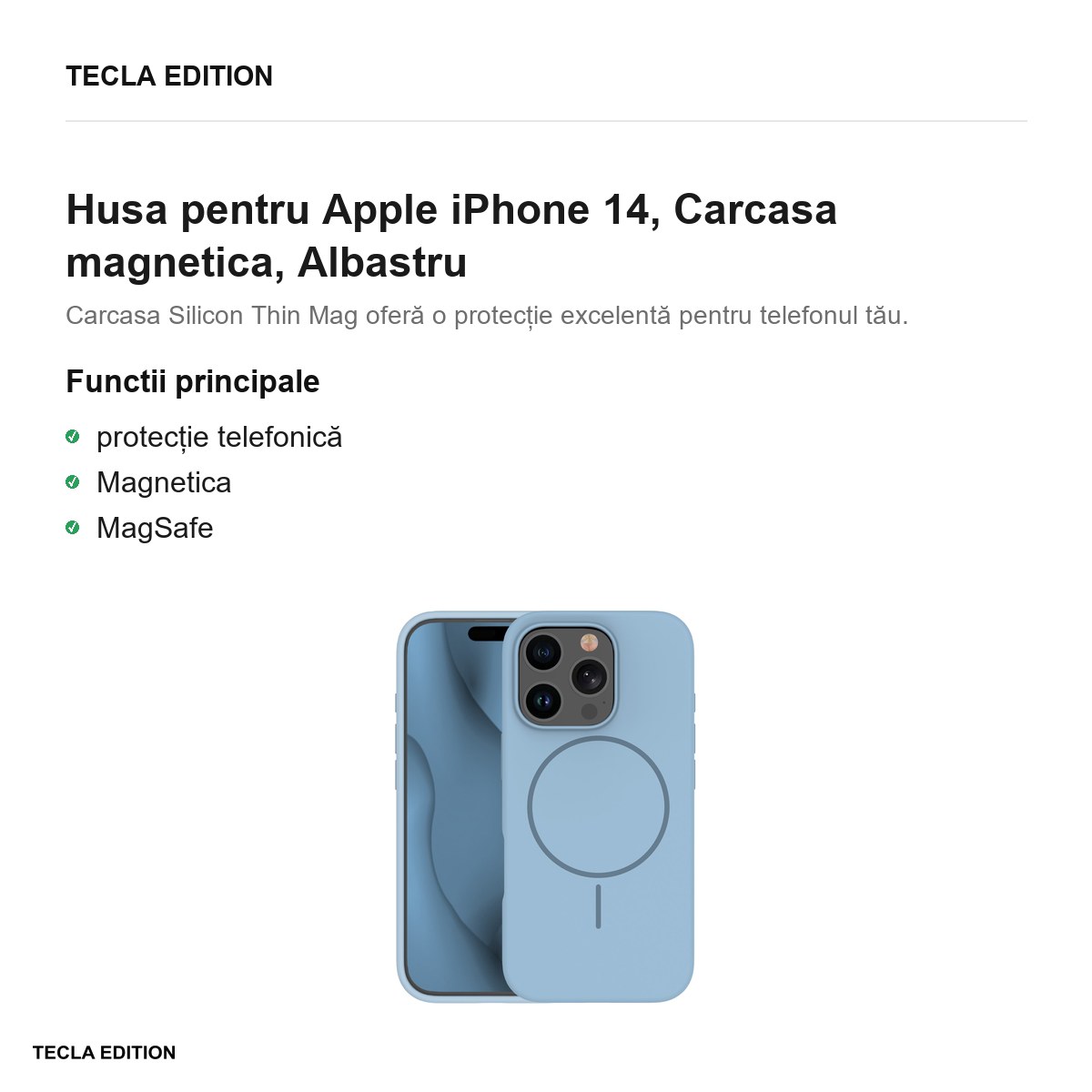 Husa Silicone Thin Mag pentru Apple iPhone 14, Carcasa magnetica, Albastru [1]