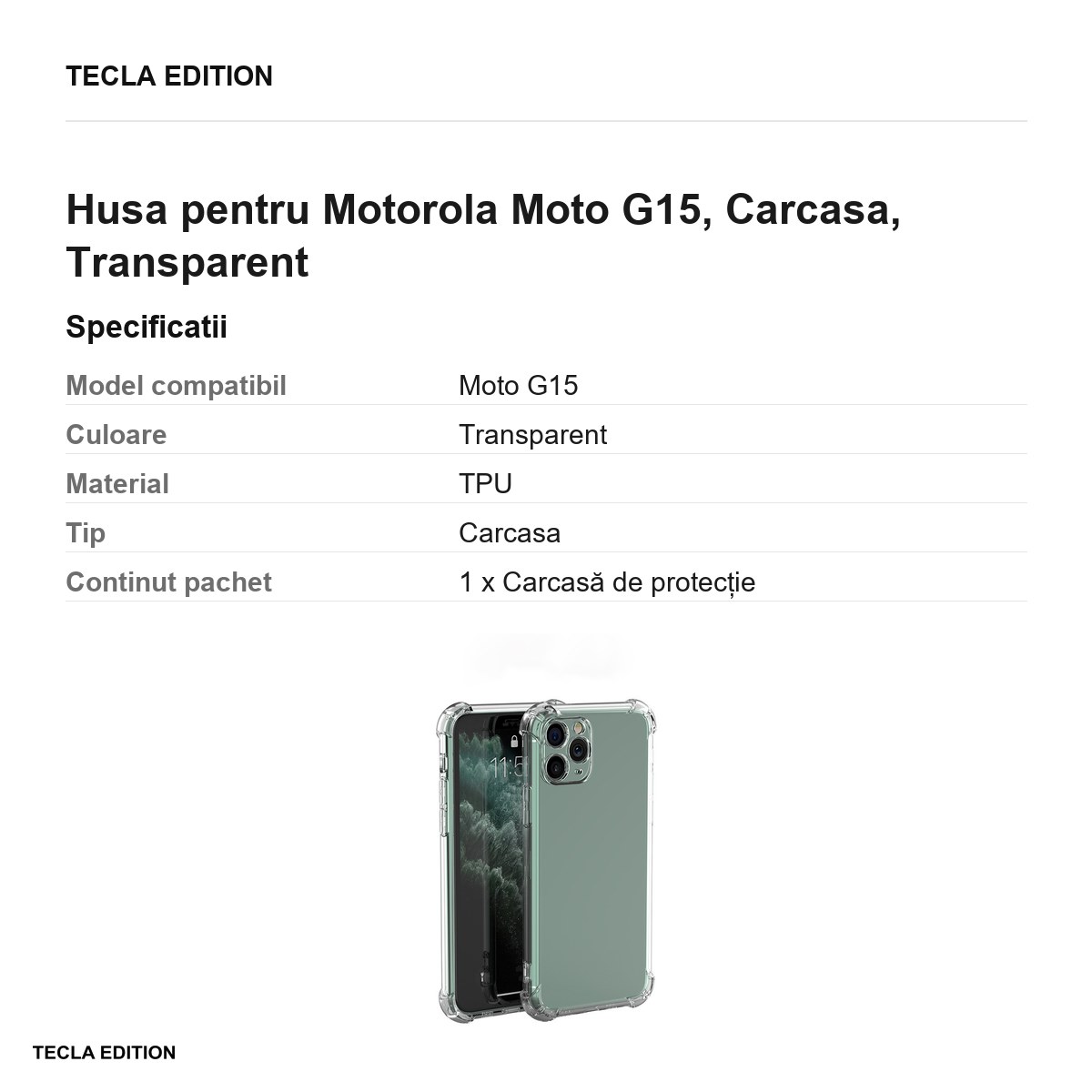 Husa Anti Shock 1,5 mm pentru Motorola Moto G15, Carcasa, Transparent [2]