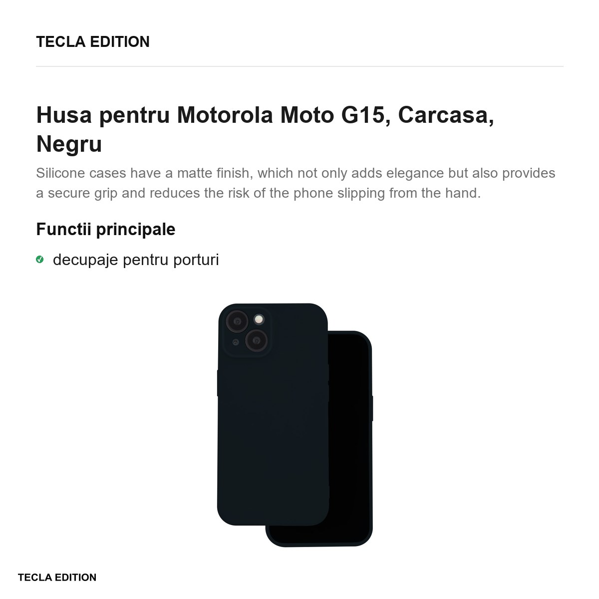 Husa Silicon pentru Motorola Moto G15, Carcasa, Negru [1]