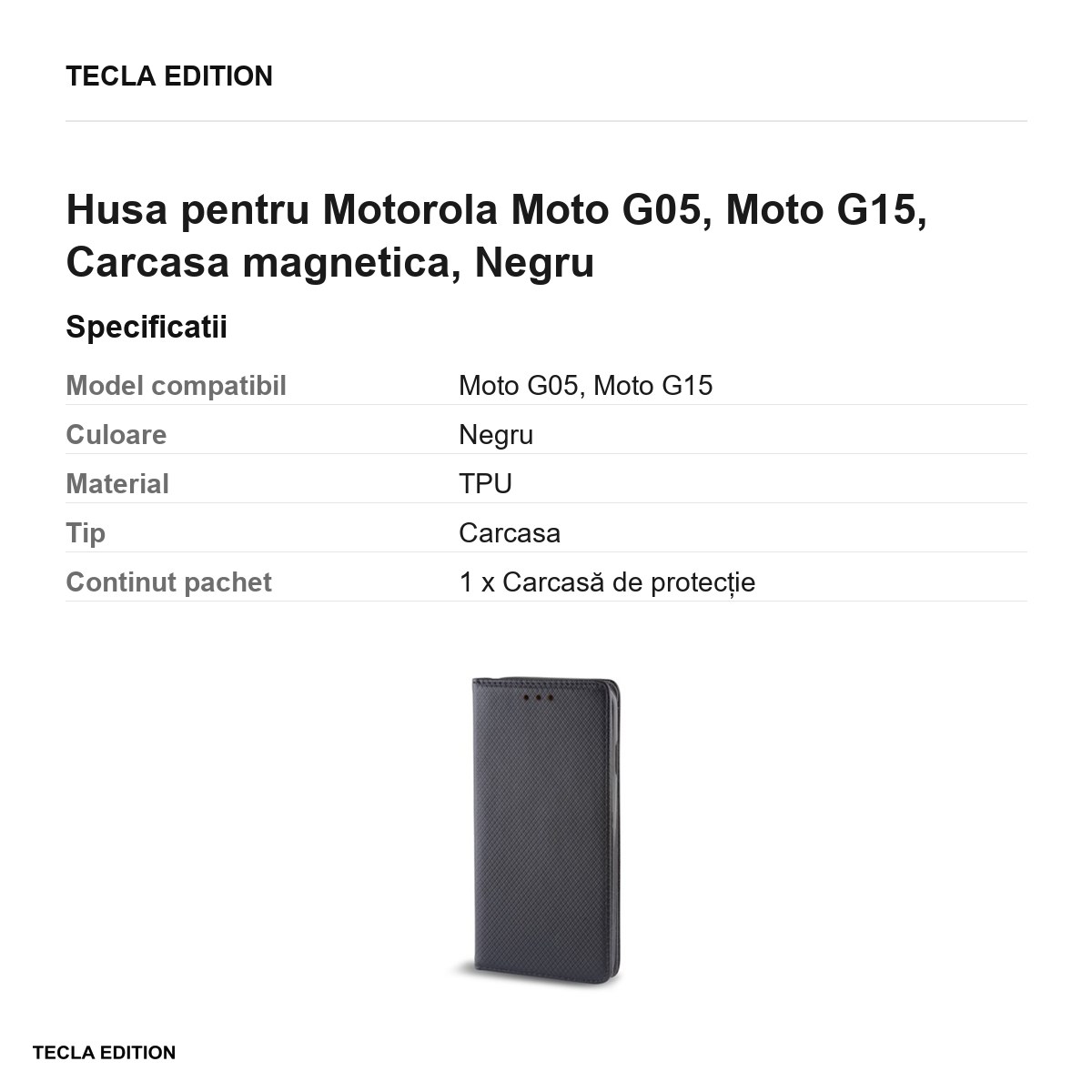 Husa Smart Magnet pentru Motorola Moto G05, Moto G15, tip carte cu inchidere magnetica, Negru [2]
