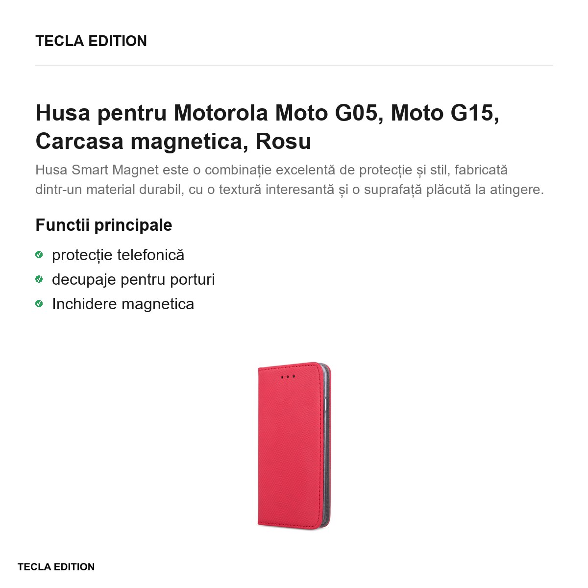 Husa Smart Magnet pentru Motorola Moto G05, Moto G15, tip carte cu inchidere magnetica, Rosu [1]
