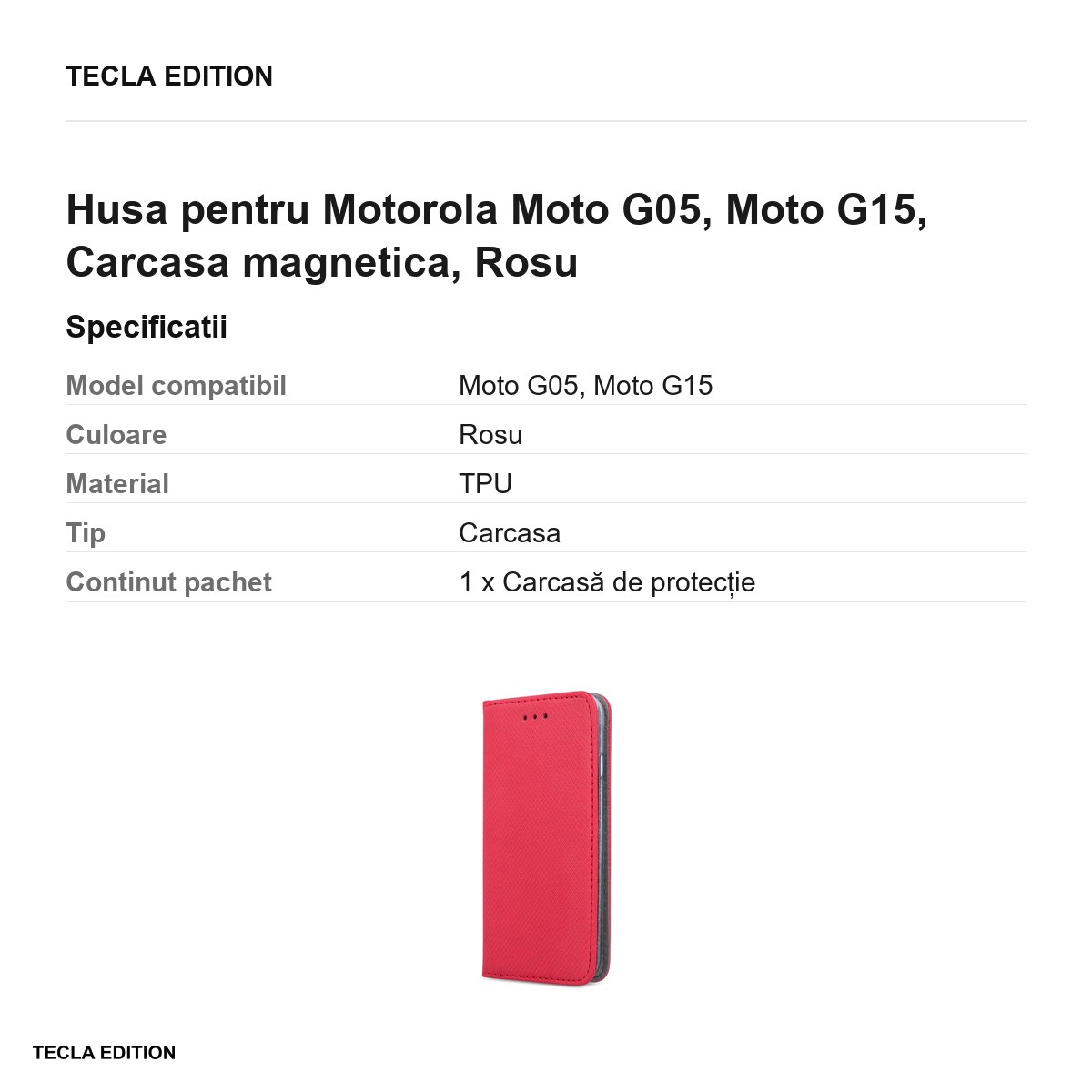 Husa Smart Magnet pentru Motorola Moto G05, Moto G15, tip carte cu inchidere magnetica, Rosu [2]