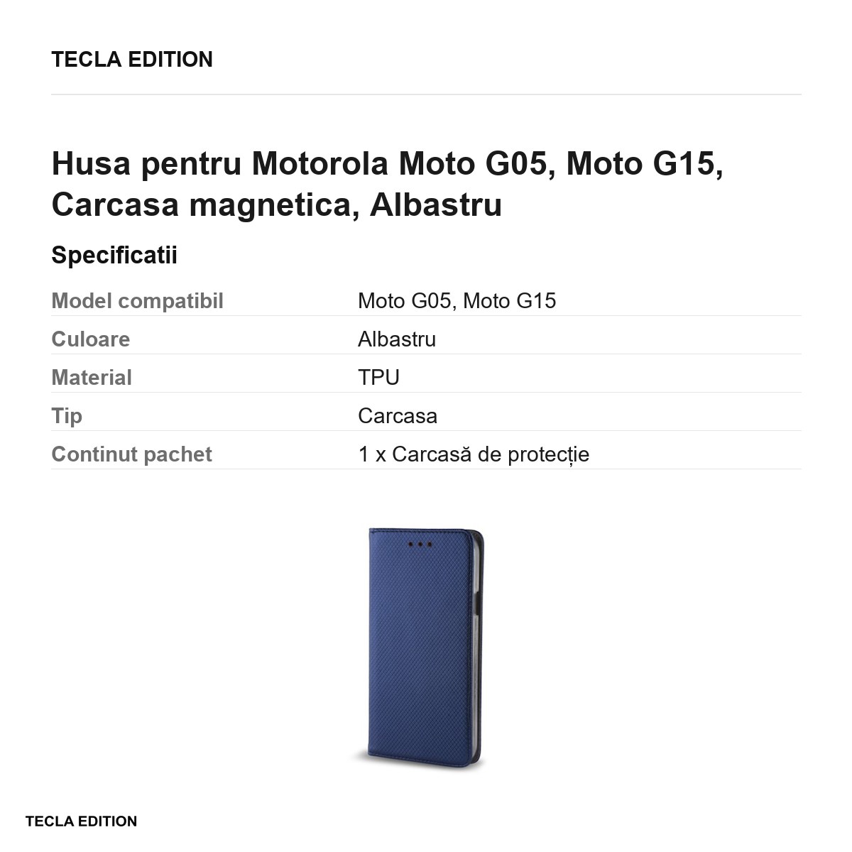 Husa Smart Magnet pentru Motorola Moto G05, Moto G15, tip carte cu inchidere magnetica, Albastru [2]