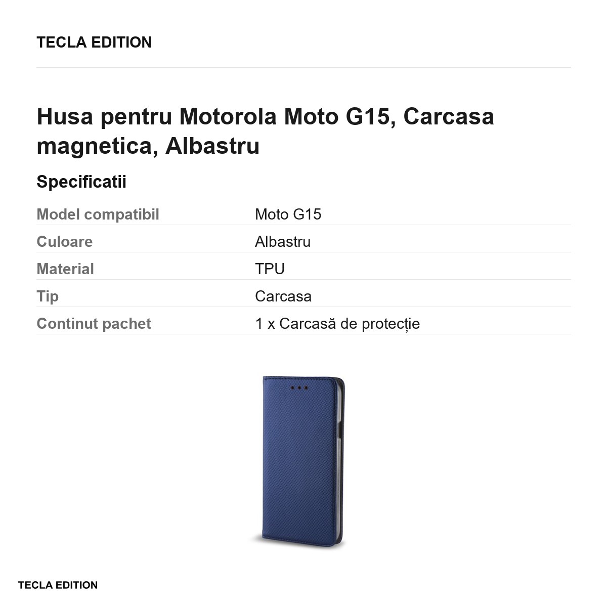 Husa Smart Magnet pentru Motorola Moto G15, tip carte cu inchidere magnetica, Albastru [2]