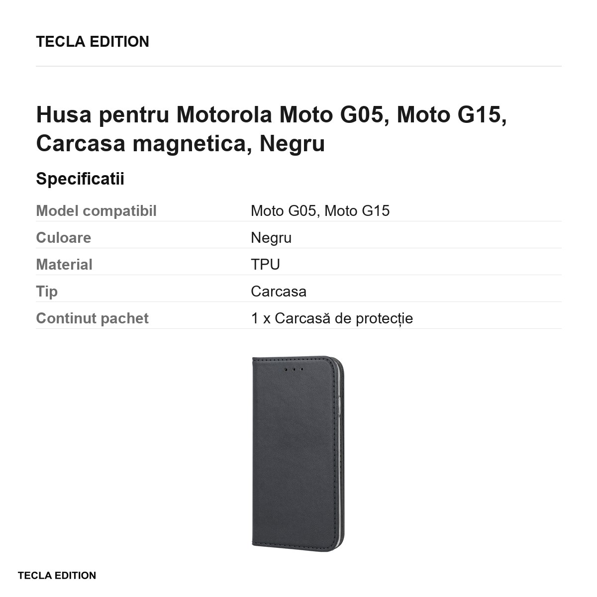 Husa Smart Magnetic pentru Motorola Moto G05, Moto G15, tip carte cu inchidere magnetica, Negru [2]