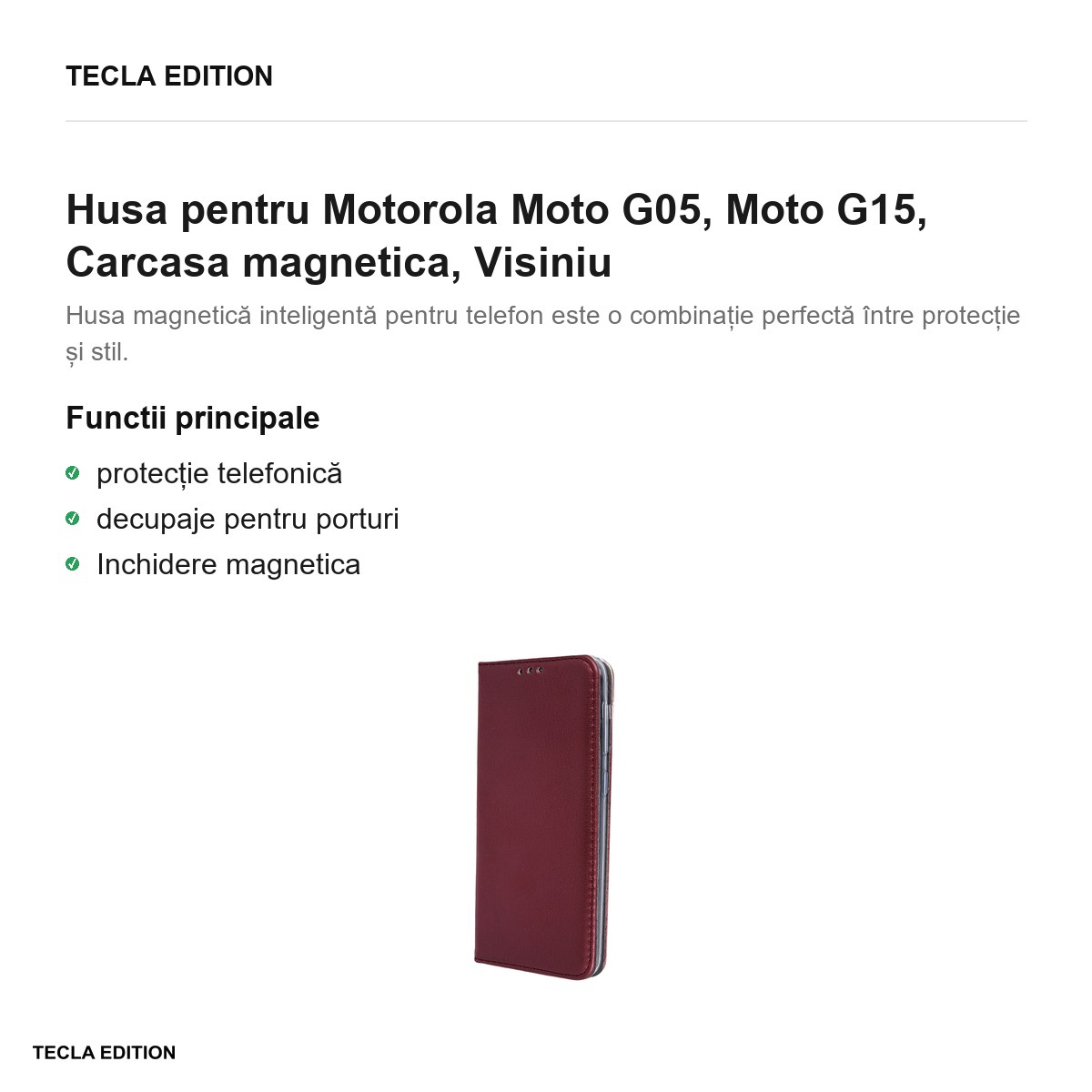 Husa Smart Magnetic pentru Motorola Moto G05, Moto G15, tip carte cu inchidere magnetica, Visiniu [1]