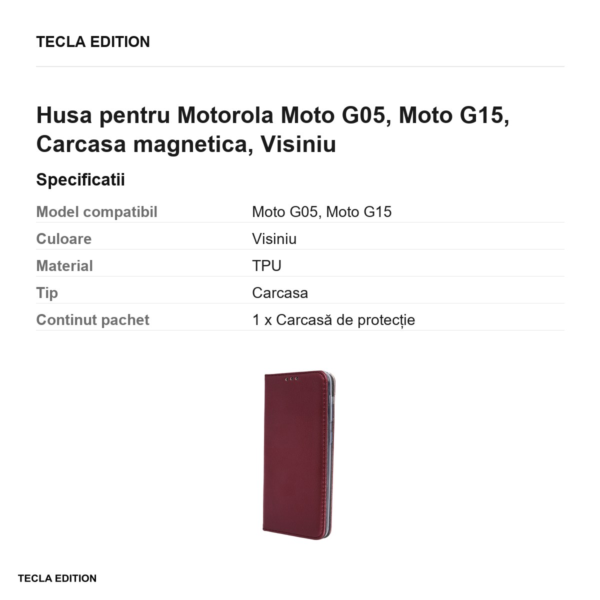 Husa Smart Magnetic pentru Motorola Moto G05, Moto G15, tip carte cu inchidere magnetica, Visiniu [2]