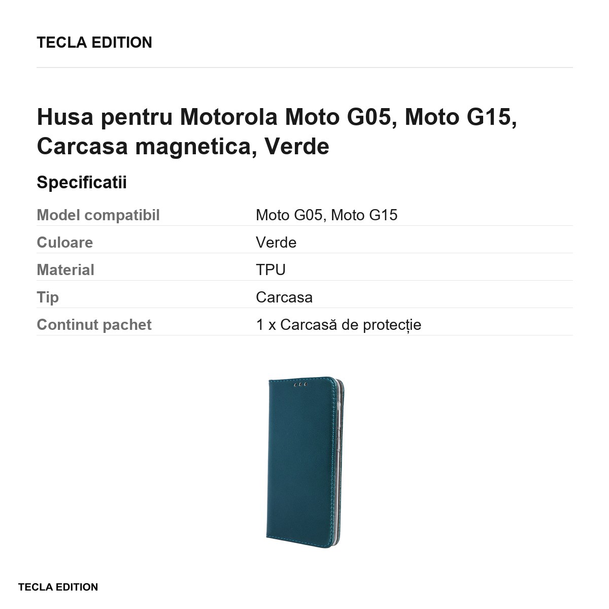 Husa Smart Magnetic pentru Motorola Moto G05, Moto G15, tip carte cu inchidere magnetica, Verde [2]