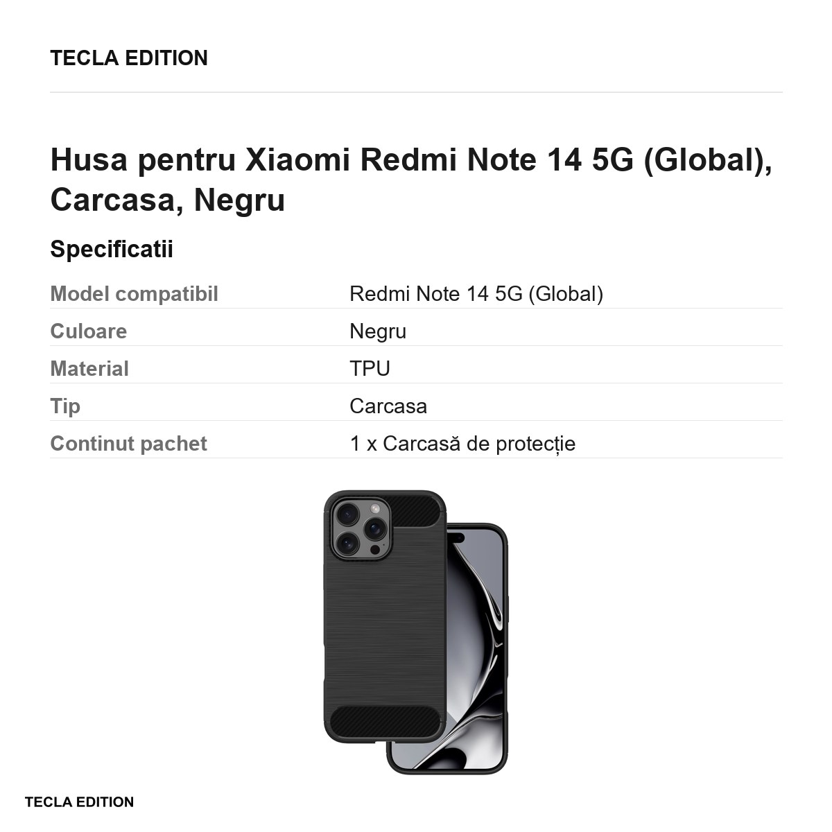 Husa Simple Black pentru Xiaomi Redmi Note 14 5G (Global), Carcasa, Negru [2]