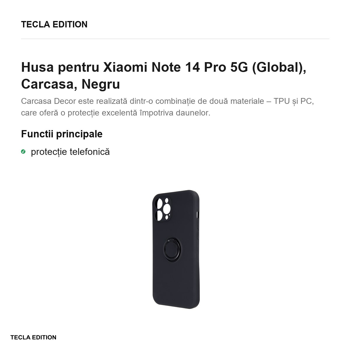 Husa Finger Grip pentru Xiaomi Note 14 Pro 5G (Global), Carcasa, Negru [1]