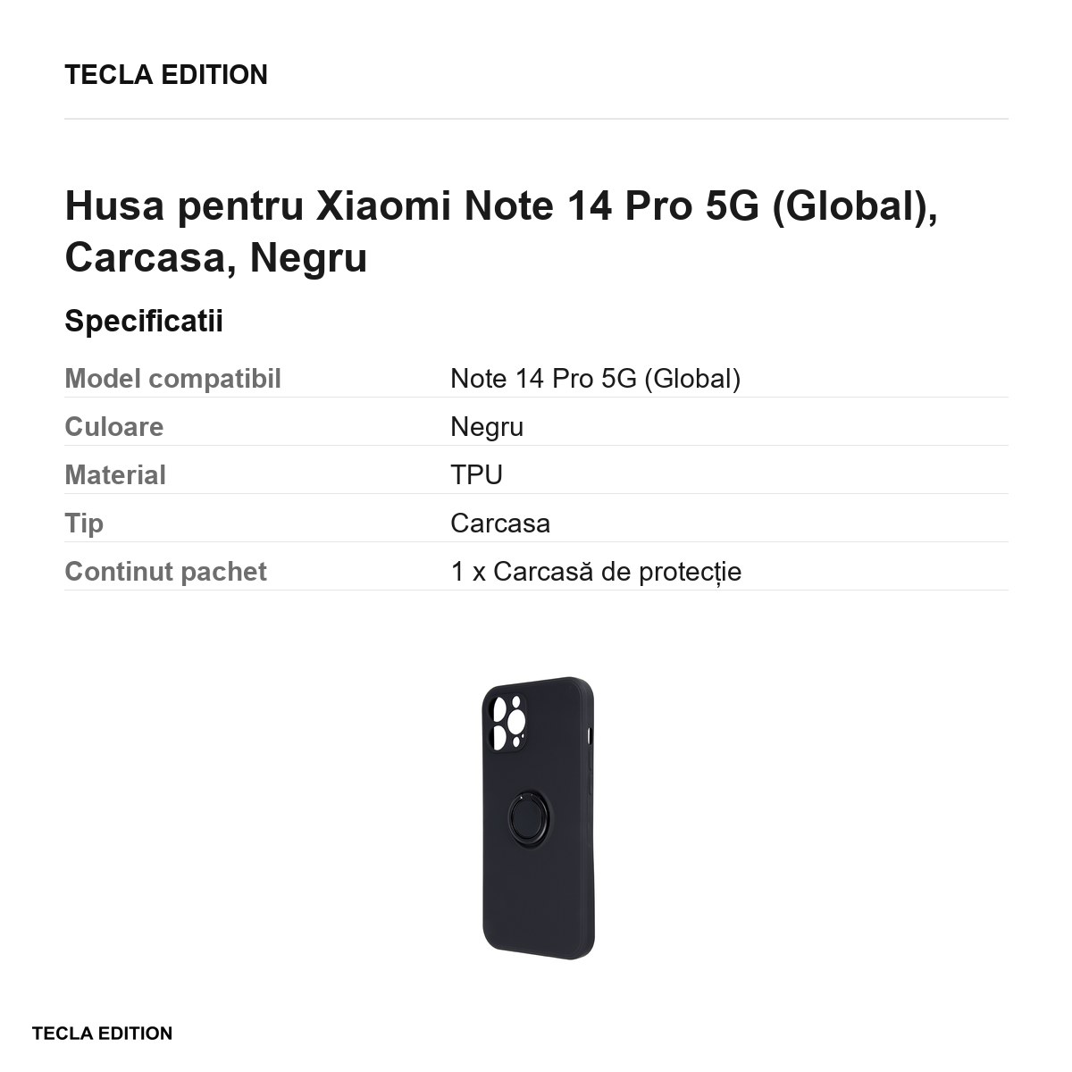 Husa Finger Grip pentru Xiaomi Note 14 Pro 5G (Global), Carcasa, Negru [2]