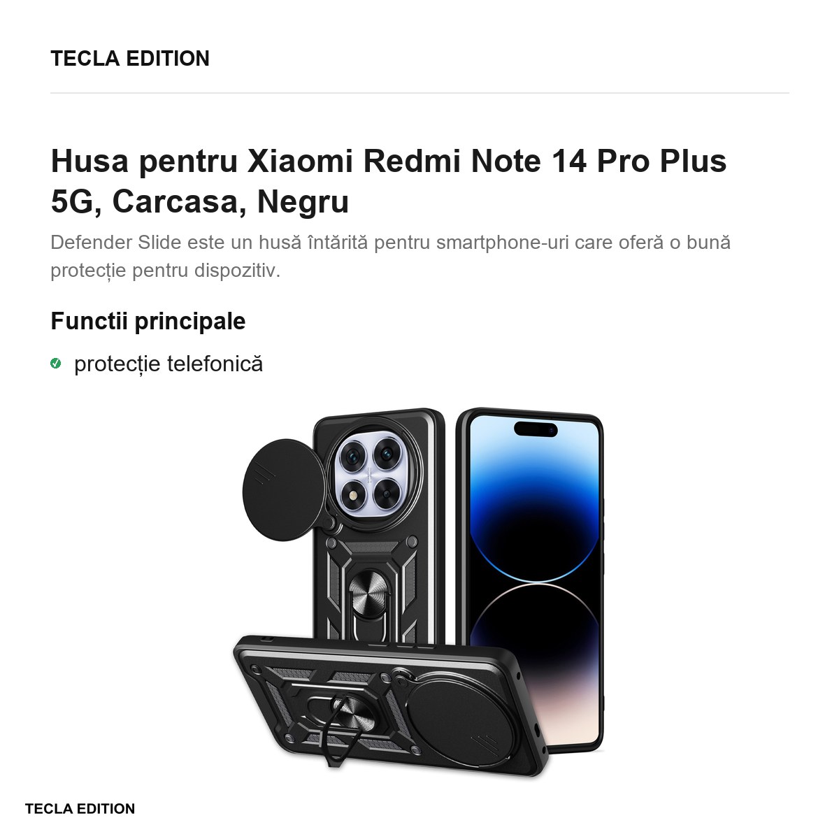 Husa Defender Slide pentru Xiaomi Redmi Note 14 Pro Plus 5G, Carcasa, Negru [1]