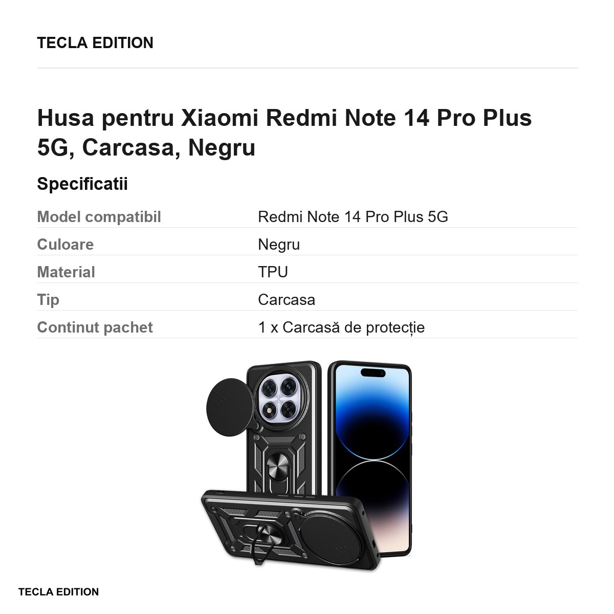 Husa Defender Slide pentru Xiaomi Redmi Note 14 Pro Plus 5G, Carcasa, Negru [2]