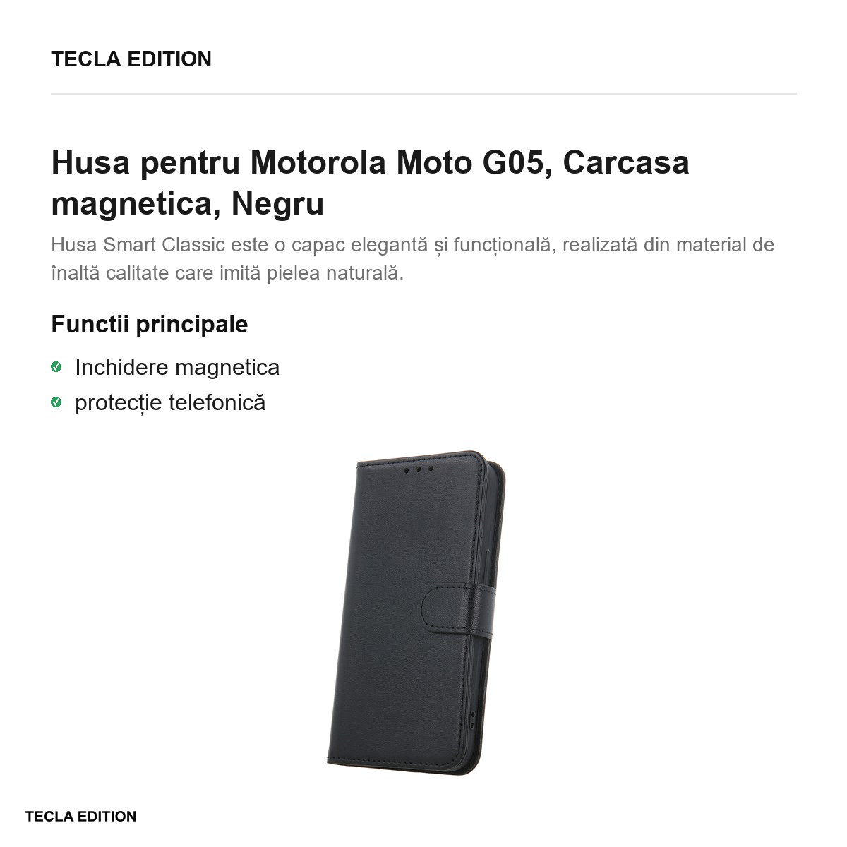 Husa Smart Classic pentru Motorola Moto G05, tip carte cu inchidere magnetica, Negru [1]