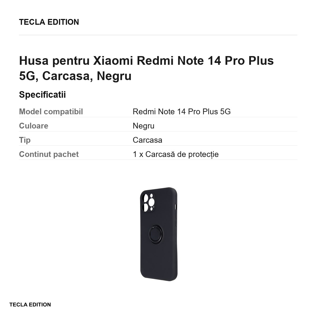 Husa Finger Grip pentru Xiaomi Redmi Note 14 Pro Plus 5G, Carcasa, Negru [2]