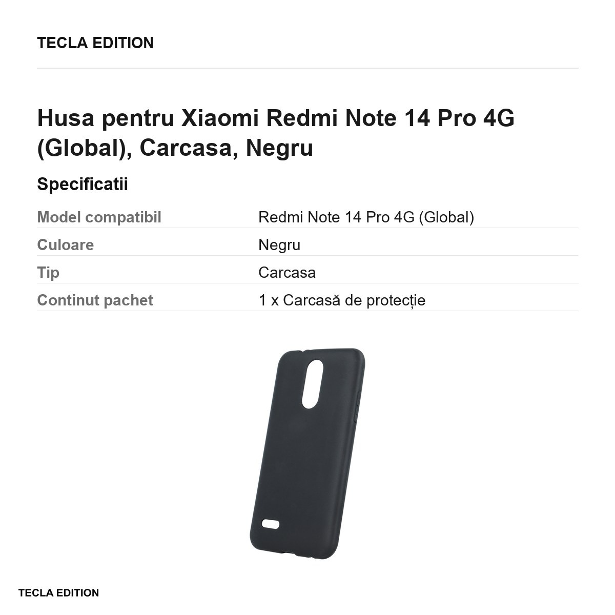 Husa Matt TPU pentru Xiaomi Redmi Note 14 Pro 4G (Global), Carcasa, Negru [2]