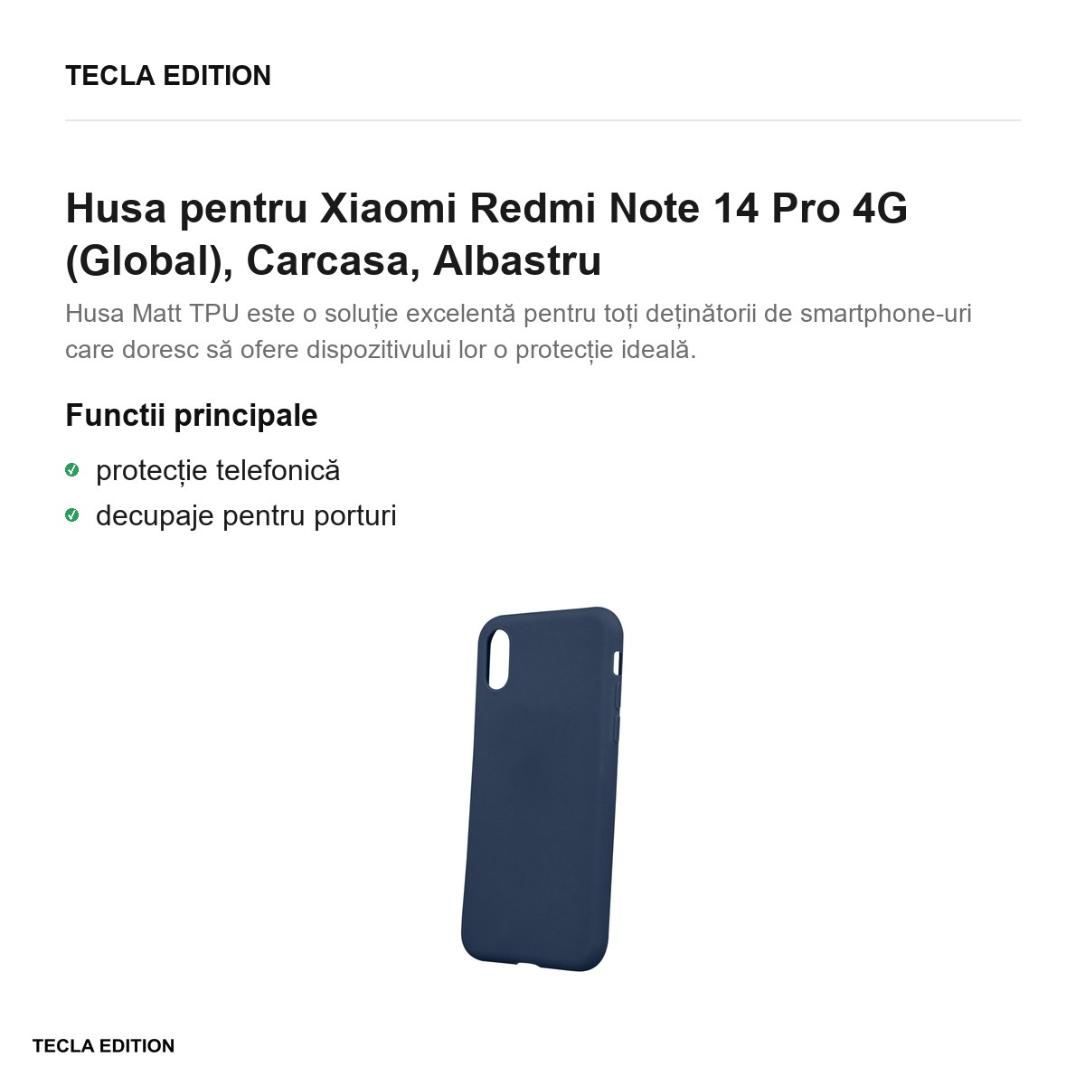 Husa Matt TPU pentru Xiaomi Redmi Note 14 Pro 4G (Global), Carcasa, Albastru [1]
