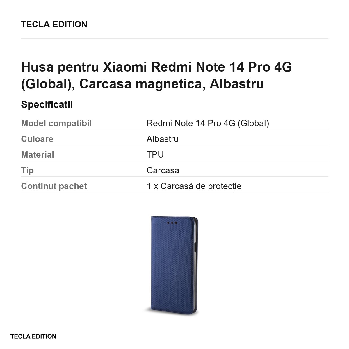 Husa Smart Magnet pentru Xiaomi Redmi Note 14 Pro 4G (Global), tip carte cu inchidere magnetica, Albastru [2]
