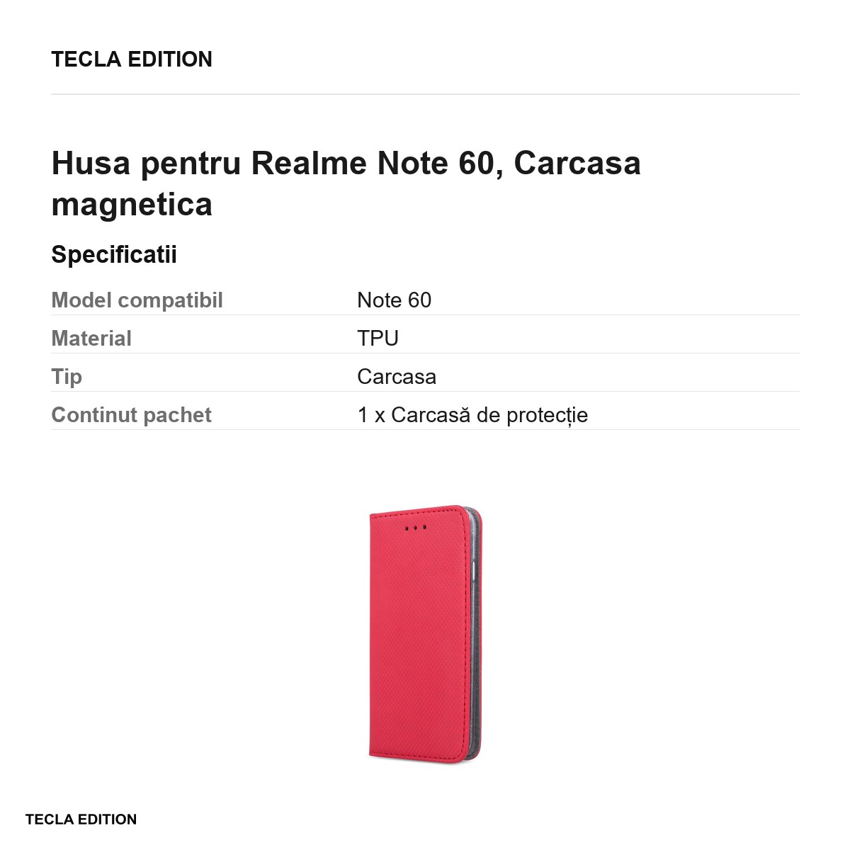 Husa Smart Magnet pentru Realme Note 60, tip carte cu inchidere magnetica, Rosu [2]