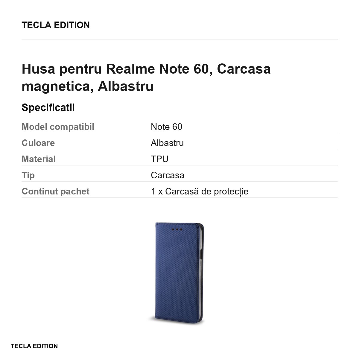 Husa Smart Magnet pentru Realme Note 60, tip carte cu inchidere magnetica, Albastru [2]