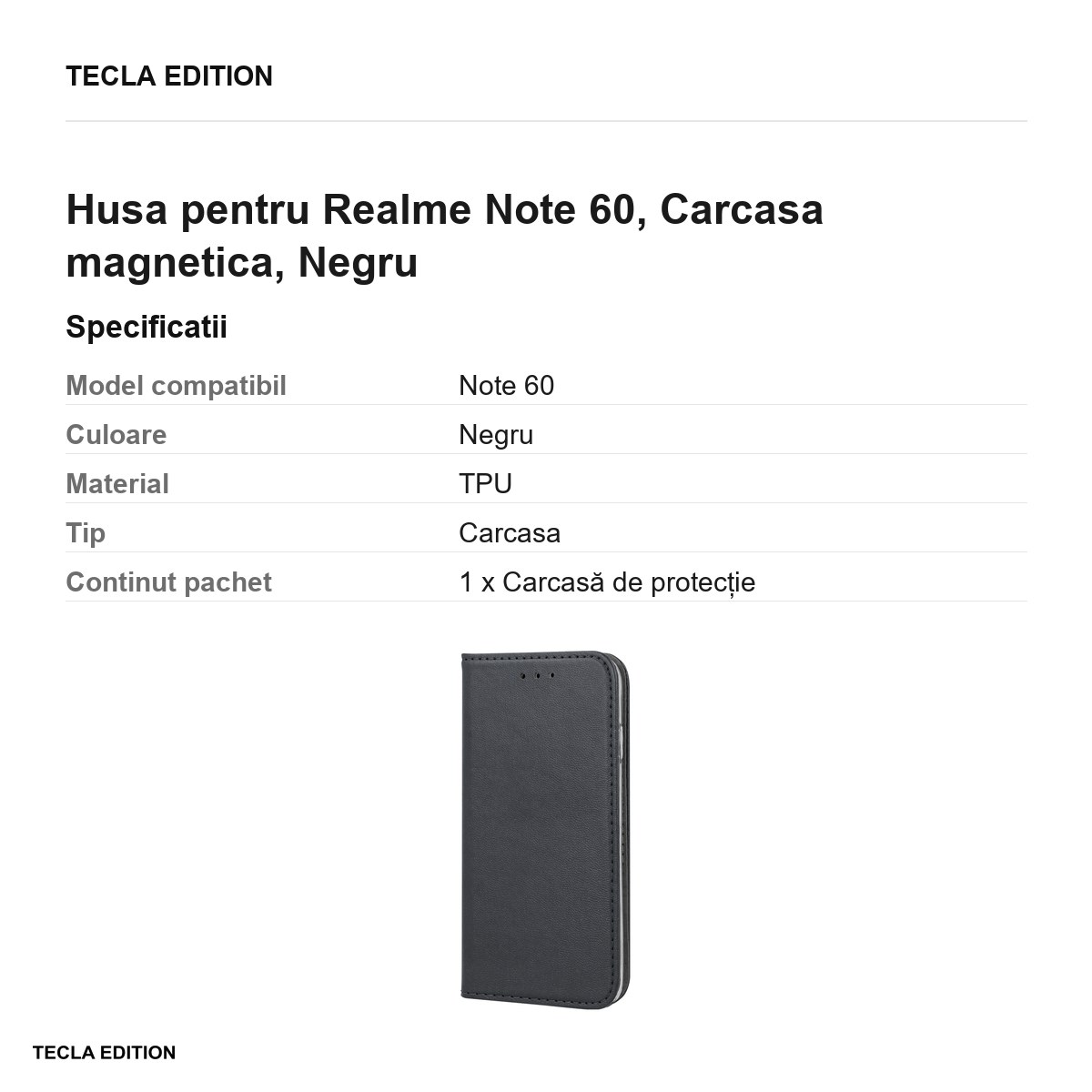 Husa Smart Magnetic pentru Realme Note 60, tip carte cu inchidere magnetica, Negru [2]