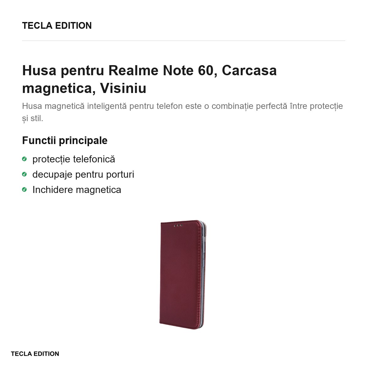 Husa Smart Magnetic pentru Realme Note 60, tip carte cu inchidere magnetica, Visiniu [1]