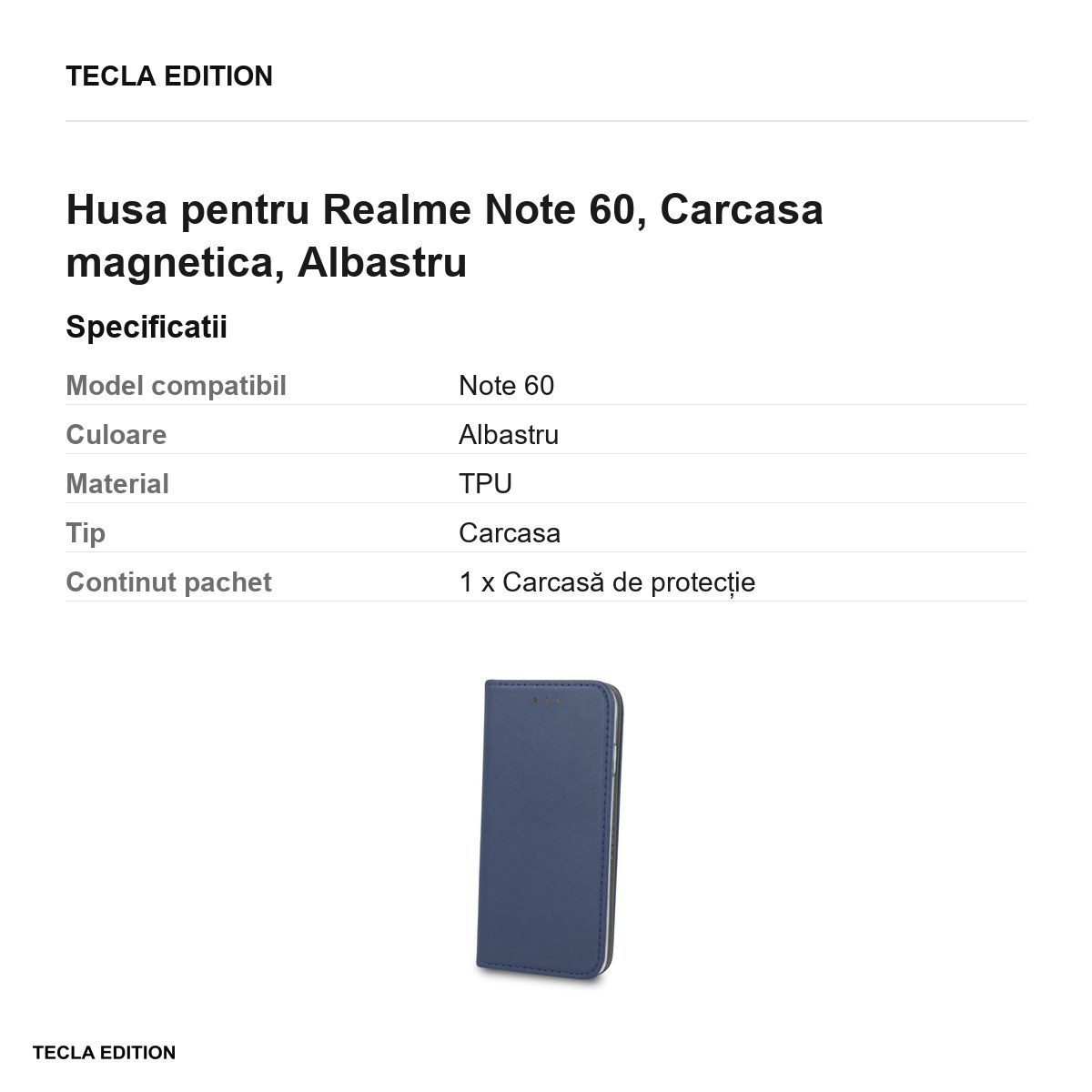 Husa Smart Magnetic pentru Realme Note 60, tip carte cu inchidere magnetica, Albastru [2]