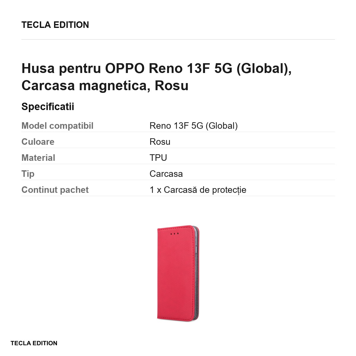 Husa Smart Magnet pentru OPPO Reno 13F 5G (Global), tip carte cu inchidere magnetica, Rosu [2]