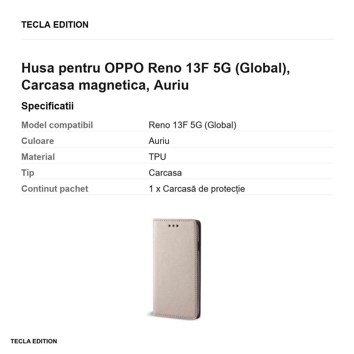 Husa Smart Magnet pentru OPPO Reno 13F 5G (Global), tip carte cu inchidere magnetica, Auriu [2]