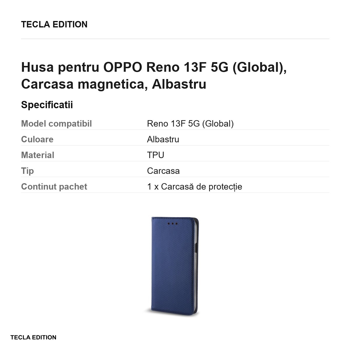 Husa Smart Magnet pentru OPPO Reno 13F 5G (Global), tip carte cu inchidere magnetica, Albastru [2]