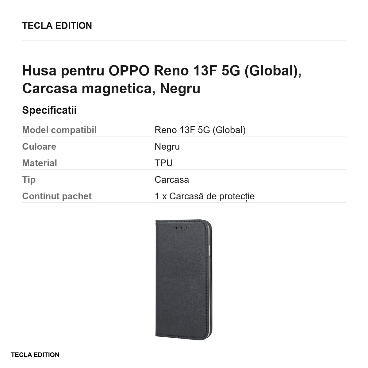 Husa Smart Magnetic pentru OPPO Reno 13F 5G (Global), tip carte cu inchidere magnetica, Negru [2]