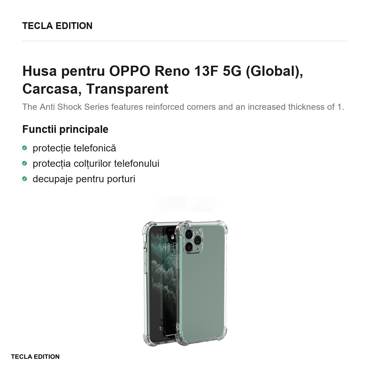 Husa Anti Shock 1,5 mm pentru OPPO Reno 13F 5G (Global), Carcasa, Transparent [1]