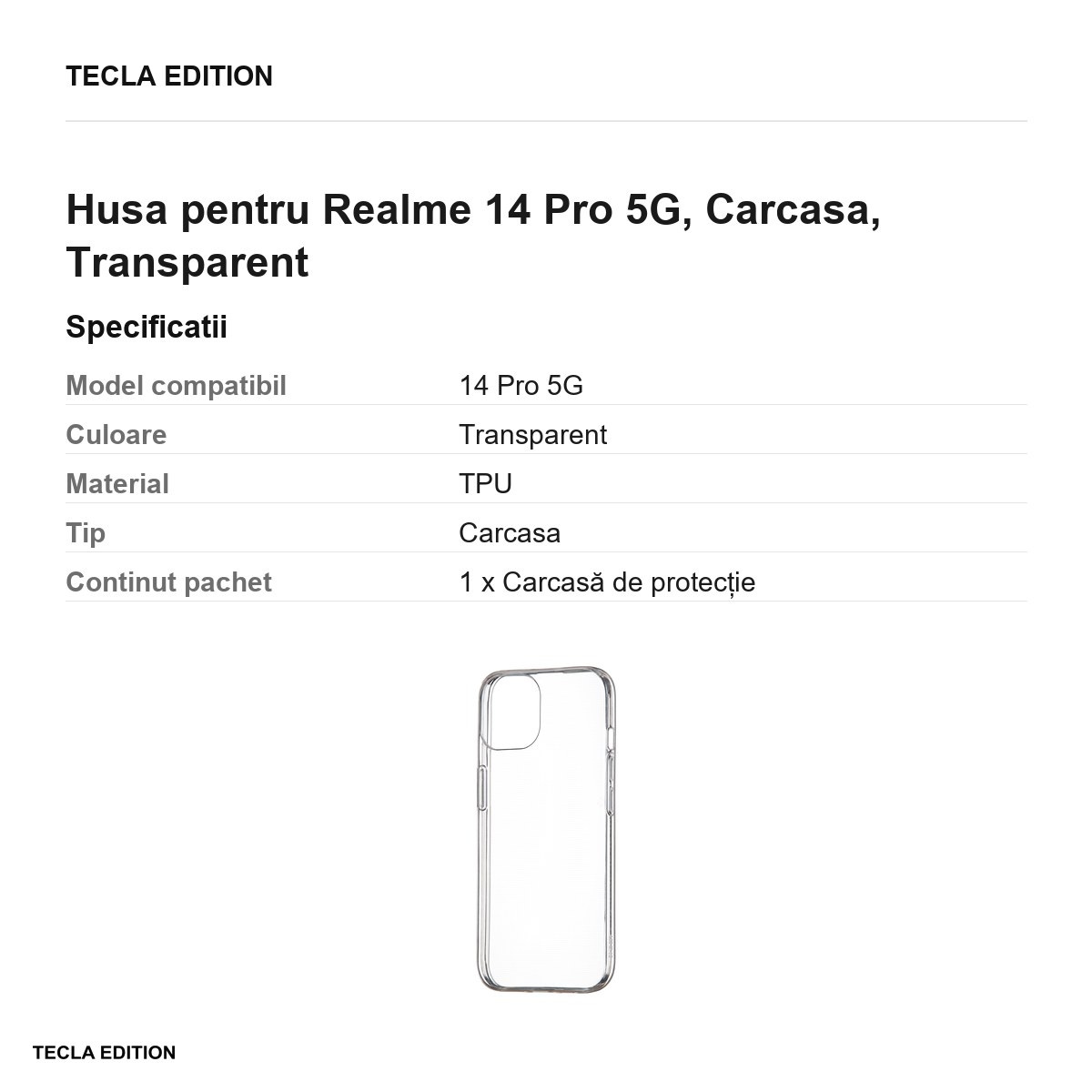Husa Slim 1 mm pentru Realme 14 Pro 5G, Carcasa, Transparent [2]